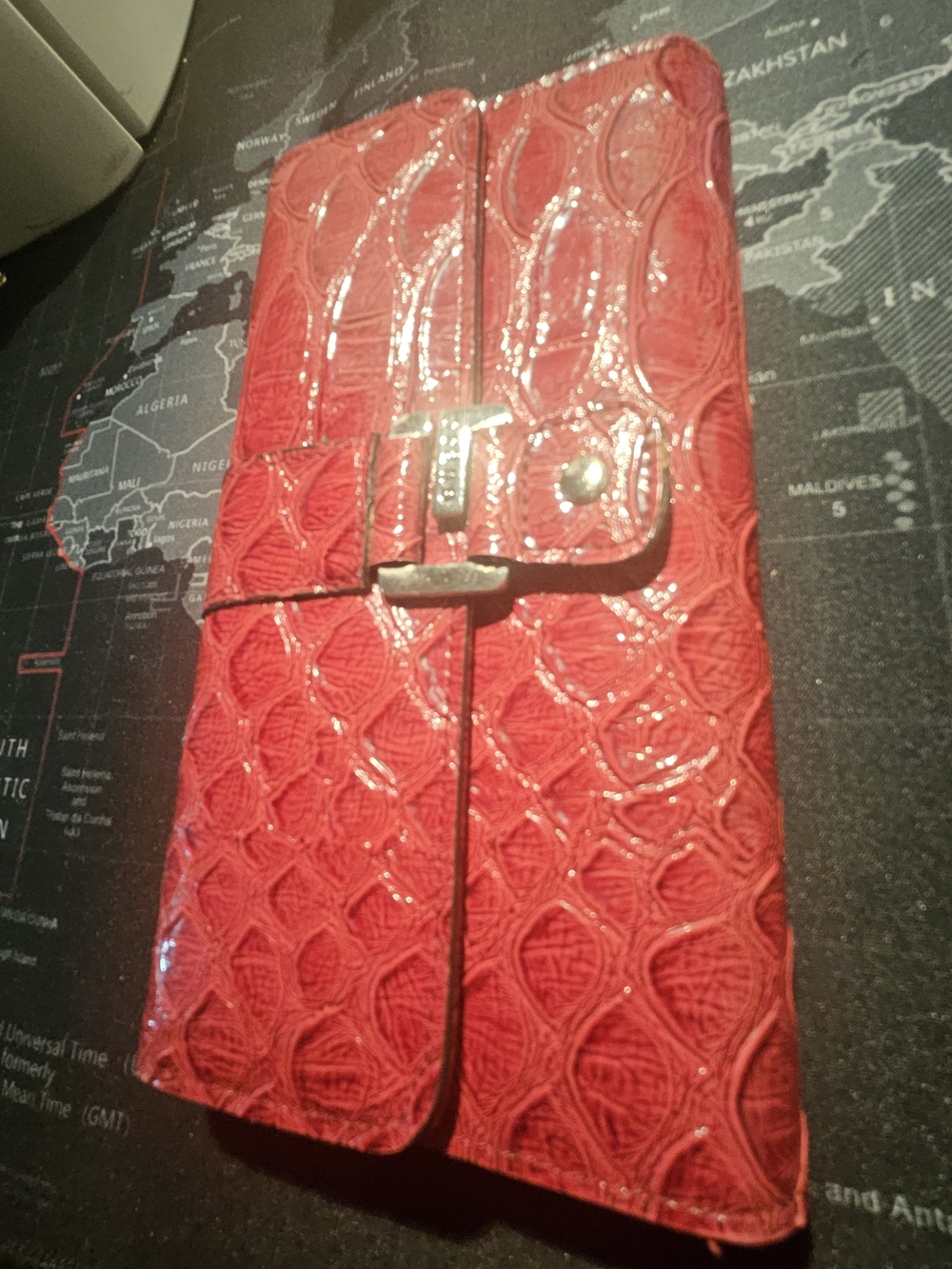 Guess Red Croc-Embossed Trifold Wallet